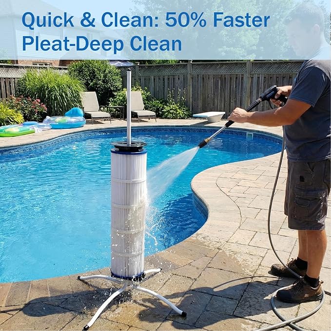 Pool Cartridge Filter Cleaning Stand with Installation Tool Kit & Hands-Free Design for Easy Removal & Reinstall – Fits 3", 4", 6" Filters