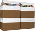 Bagnizer Large 22 Quart Linen Fabric Foldable Storage Bin Cube Organizer Basket with Flip-Top Lid & Handles, Clothes Blanket Box for Home, Office, Closet, Brown & White, 4 Pack 14.6 x 9.5 x 9.5