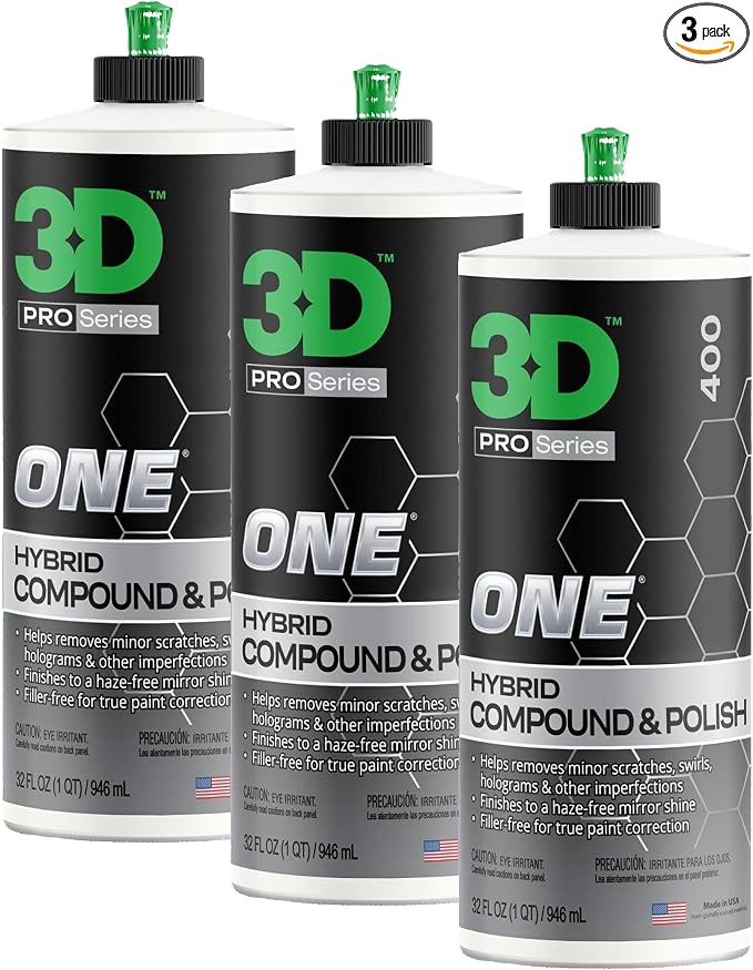 3D One Car Scratch & Swirl Remover Hybrid Rubbing Compound & Polish Buffing Compound for True Paint Correction 32oz Made in USA (Pack of 3)