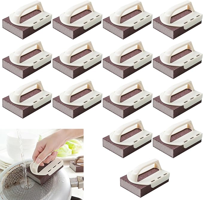Magic Cleaning Sponge, Heavy Duty Nano Carbide Cleaning Sponge for Pots & Pans, Rust Remover & Descaling Eraser with Handle, Bulk Pack of Magic Cleaning Sponge Scrubber (15 Pcs)