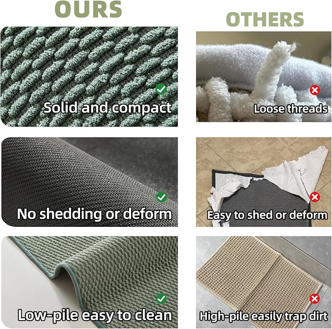 TYUU Small Bathroom Rugs Non Slip Washable Bath Rugs Super Absorbent Bathroom Rug Thin Quick Dry Low Pile Bath Mats, Sage Green 12"x12"