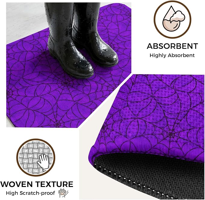 Purple Halloween Bathroom Runner Rugs Non Slip Washable Absorbent Narrow Long Bath Mat Black Spiders Net Classic Gingham Runner Rugs for Kitchen Hallway Bedroom Laundry Study Room 19.7"x63"