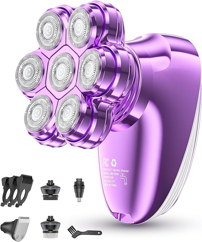 5-in-1 Electric Razors for Women, 7D Magnetic Heads Full Body Shaver, Waterproof Wet Dry Hair Remover with LED Display, Rechargeable Bikini Trimmer for Underarms, Face, Legs, Lips, Arms (Purple)