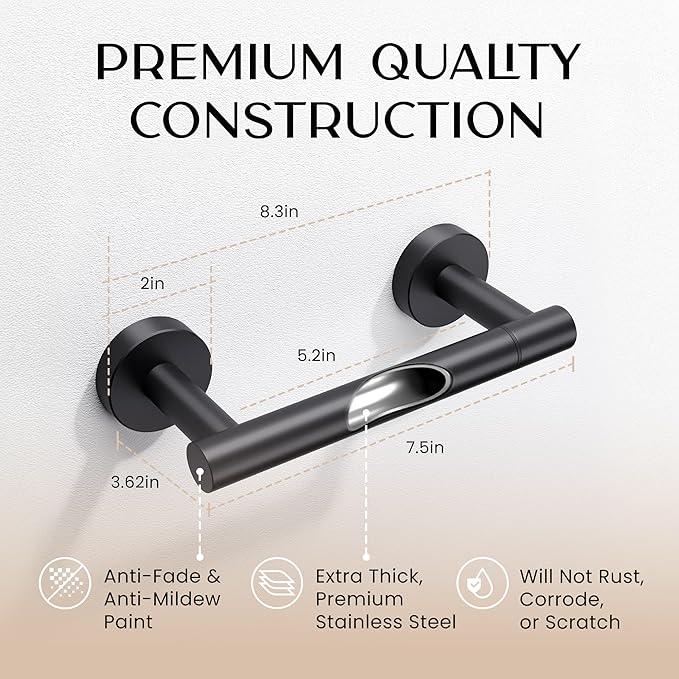 Day Moon™ - Toilet Paper Holder - Modern Roll Holder for Bathroom - 2 Pack - Wall Mount, Black