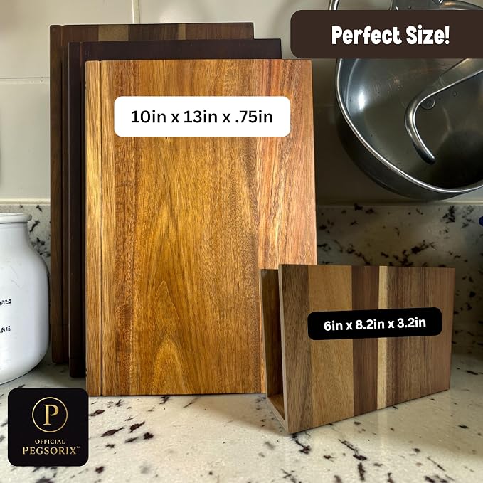 The Cutting Board Library™ (Original Design) | Decorative Kitchen Board Collection Bundle with Display Stand | Premium Acacia Wood | Stabilized Non-Slip Base