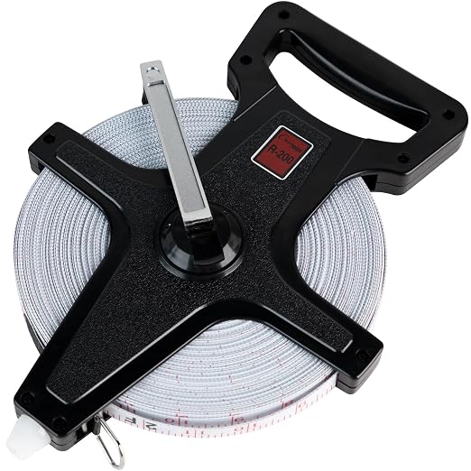 Champion Sports Open Reel Measuring Tapes – Durable Hand Crank with Metal Spike, Dual-Sided Feet & Meters, Perfect for Track & Field and Long Jump, 200 Feet/60 Meters