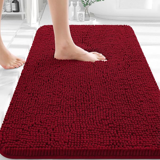 OLANLY Bathroom Rugs 30x20, Extra Soft Absorbent Chenille Bath Rugs, Rubber Backing Quick Dry, Machine Washable Bath Mats for Bathroom Floor, Tub and Shower, Home Decor Accessories, Red