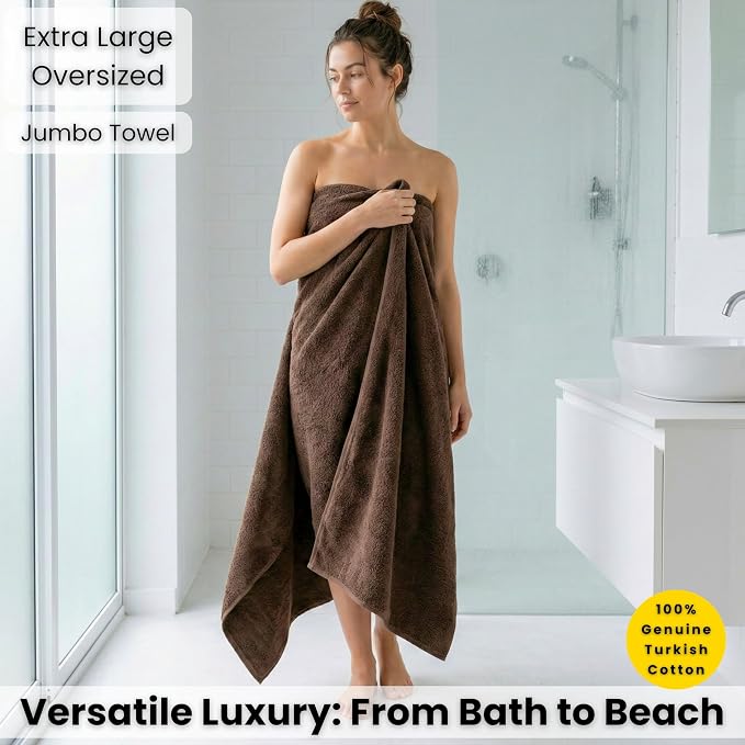 SALBAKOS 100% Turkish Cotton Bath Sheet 40x80 (1-Piece, Chocolate Brown) | Extra Large Jumbo Oversized Bathroom and Beach Towel, Super Soft Highly Absorbent Thick Premium Hotel Quality, Made in Turkey