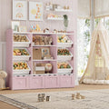 HITHOS 55" W Kids Toy Storage Organizer with 10 Toy Box & Book Shelf, Pink | Large Toy Organizers and Storage with Kids Bookshelf & 6 Plastic Toy Chests & 4 Movable Drawers for Kids Room, Playroom