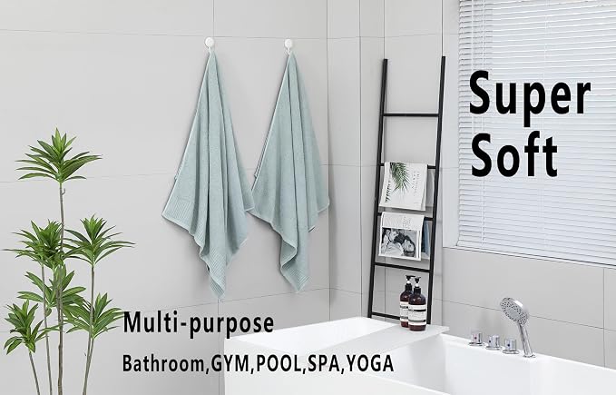 YTYC 27.5x55 Bath Towels Set,100% Cotton,650GSM,Green,6-Pieces | Ultra Soft,Highly Absorbent, 2 Bathroom Towels,2 Hand Towels, 2 Washcloths, Towels for Bathroom, Gym, Spa,Pool