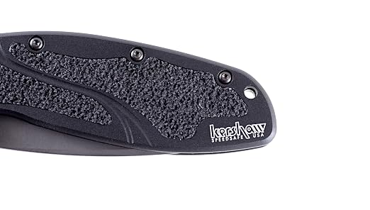 Kershaw Blur,Black Serrated(1670BLKST); Folding Knife with All-Black Body,Partially Serrated 3.4” 14C28N Steel Blade,Anodized Aluminum Handle with Trac-Tec Grip,Reversible Pock lip; 3.9OZ