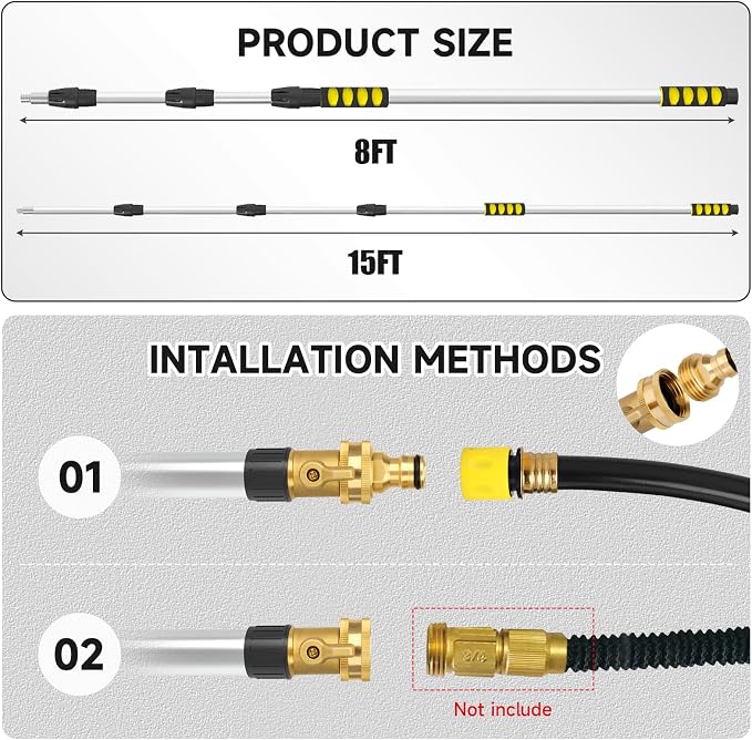 24FT Reach Gutter Cleaning Tools from Ground, Telescopic Rain Gutter Cleaners Tool with Hose Attachment and Heavy Duty Wand & Connecting Adapter