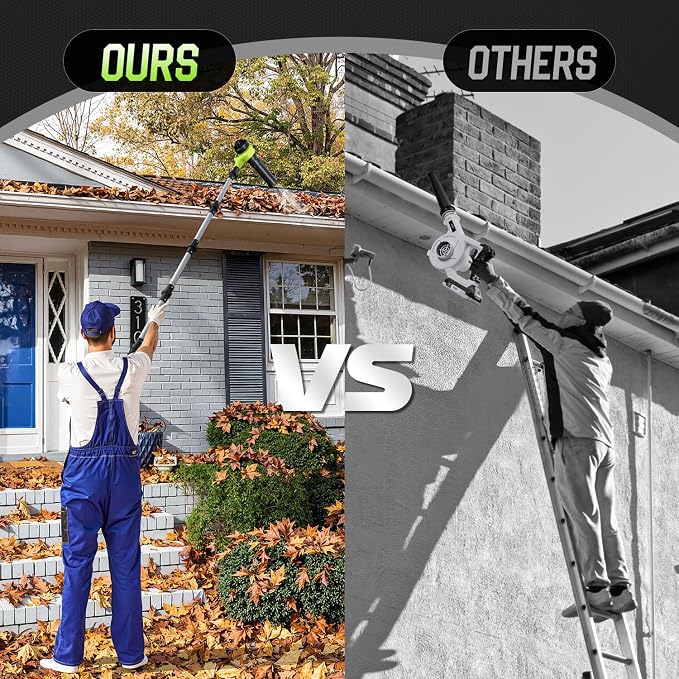 Leaf Blower Cordless, 40V Leaf Blowers with 2 Battery Brushless 300° Rotatable Blower Tube with Adjustable Pole (98inch) 580CFM/180MPH & 2 Speed Gutter Cleaning Tools for Garden，House
