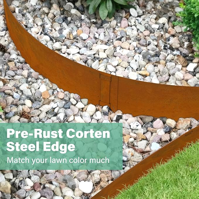 Co rten Steel Landscape Edging 12 Inch, 6 Packs Pre-Rusted | 40x12 inch | Metal Edging | 1mm thick for garden yard lawn