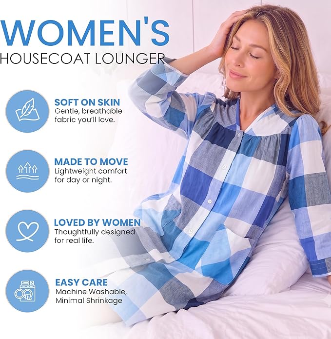 Casual Nights Women's Floral Snap Front Flannel Duster Long Sleeve Lounger Dress