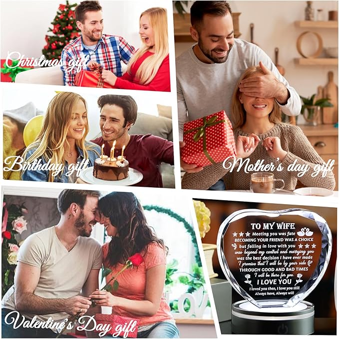 Movdyka Gifts for Wife from Husband Best Birthday for Wife Ideas Crystal Keepsake Great Gifts to My Wife Valentines Day Christmas for My Lovely Wife Glass Plaque Decor