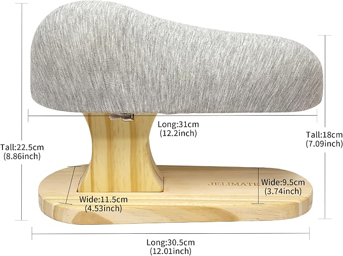 Tailor's Small Ironing Board, Pressing Board with Cotton Cover & Solid Wood Base, Compact Padded Board for Curved Seams, Sleeves, Cuffs and Bodices