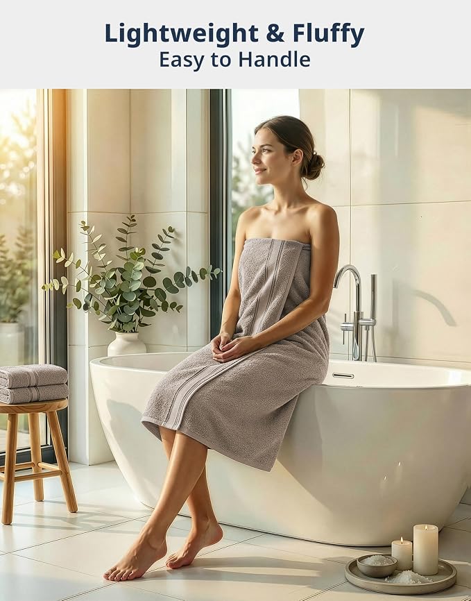 LANE LINEN Towel Set for Bathroom Soft Absorbent Quick Dry - Platinum | Set Of Towels - Dobby Border Accent, OEKO-TEX Certified, Zero-Twist Durability, Zero-Twist Cotton, Terry Weave Comfort