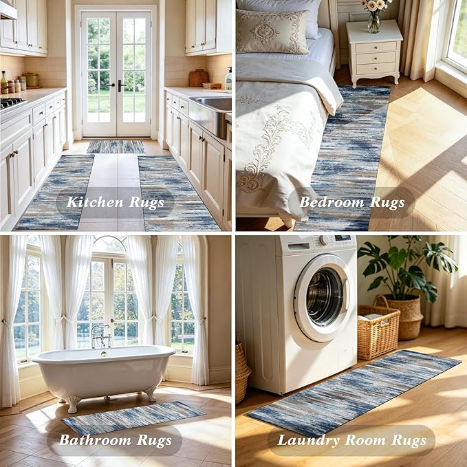 XLHOMO Kitchen Rugs Sets of 3, Non Slip Washable Kitchen Mats for Floor, Cushioned Anti-Fatigue Comfort Kitchen Mat, Rubber Backing Abstract Kitchen Floor Mat for Laundry, Desk, Sink, Office