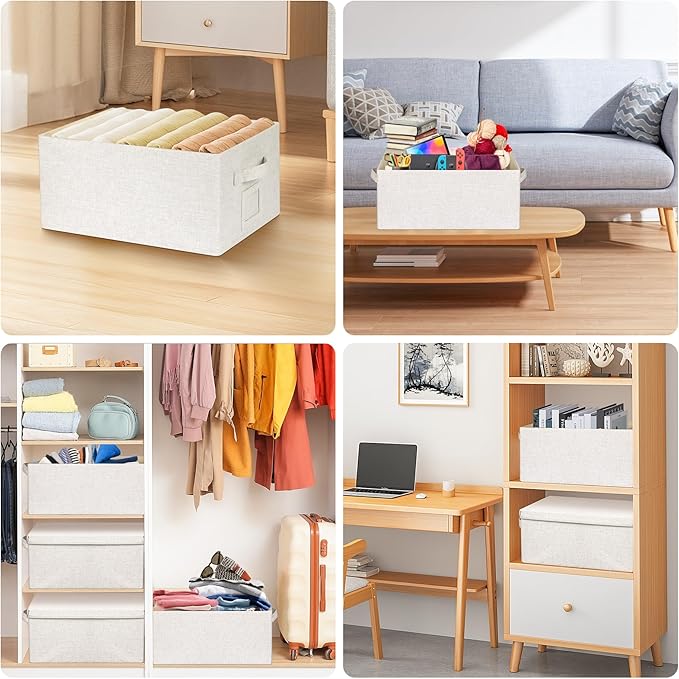Graciadeco Large 17''x12'' Quart Collapsible Stackable Storage Bins with Lids, 6 Packs Fabric Closet Boxes with Lids, Storage Cube Baskets Container Organizers for Bedroom Office(17''x12.2x''8'')