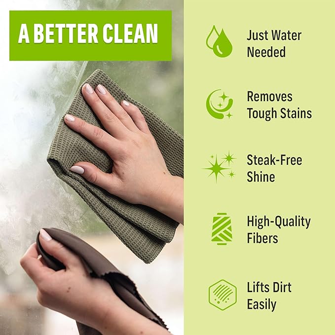 E-Cloth Microfiber Window Cleaning Cloth Kit - Glass Cleaning Cloth for Windows, Mirrors, Cars, Lenses, Eyeglasses, & More, Streak Free Clean, Machine Washable Reusable Towel - Dark Oak