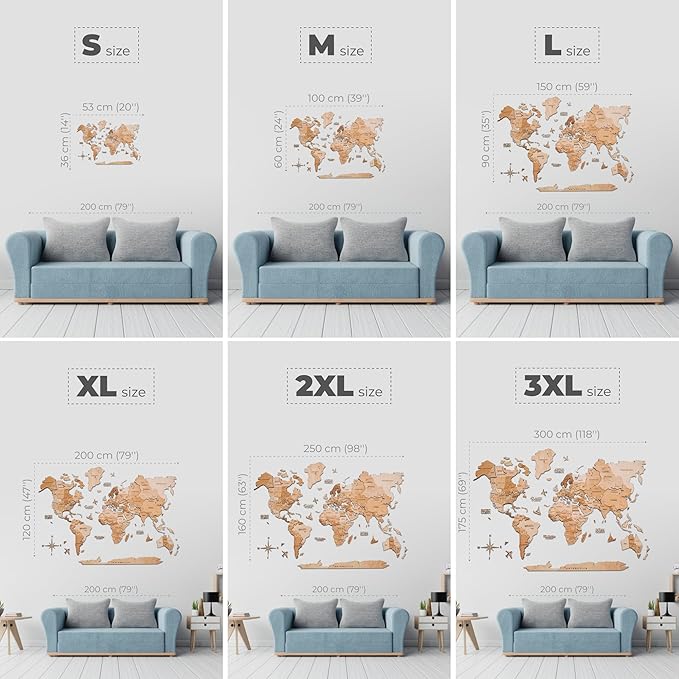 ENJOY THE WOOD 3D Wood World Map Wall Art Large Wall Décor - World Travel Map - Any Occasion Gift Idea - Wall Art for Home & Kitchen or Office (Light, Medium)