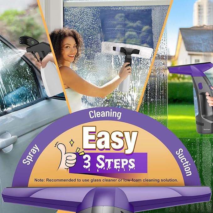 Streak-Free and Powerful Window Vacuum Squeegee Cordless, Window Cleaner with Ultra Absorbent Lint Free Microfiber Cloth, Multi-Purpose Gift Deep Cleans Window, Shower Glass, Mirror and Car