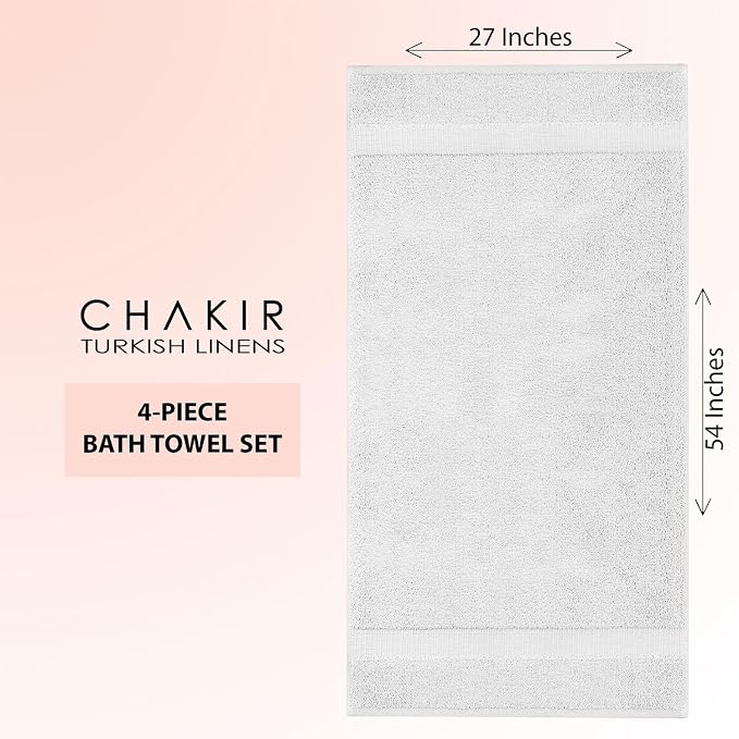 Chakir Turkish Linens 4 Piece Large Bath Towels, 100% Cotton Turkish Towels for Bathroom, Luxury Soft Absorbent Bath Towel Set, 27 x 54 Inches, Silver Gray