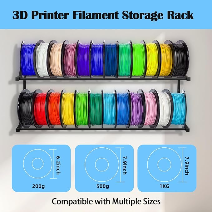 Upgrade 3D Printer Filament Storage Rack - Holds 24 Rolls, Heavy Duty Wall Bracket Shelves for ABS/PLA/TPU/Nylon Accessories, Spool Holders