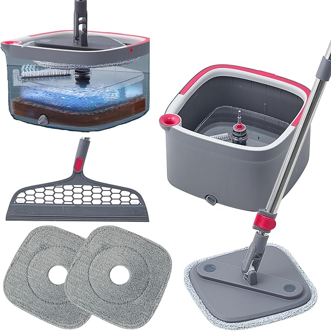 Heavy Duty Square Spin Mop for Floor Cleaning, Machine Washable Pads