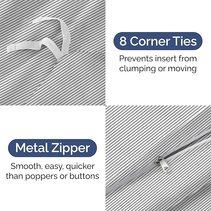 Duvet Cover King Size Set - Extra Soft King Duvet Cover 104" x 90" with 2 Pillow Shams for Women, Men, Kids & Teens - Hotel Luxury w/ Zipper Closures & Ties - Comfy, Cozy & Breathable (Grey Stripes)