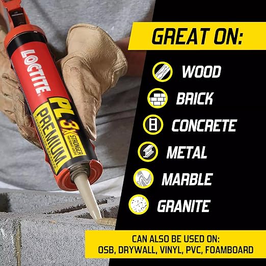 Loctite PL Premium Polyurethane Construction Adhesive, 10 fl oz Cartridge, 6 Pack - Versatile Construction Glue for Wood, Concrete, Stone, Metal & More