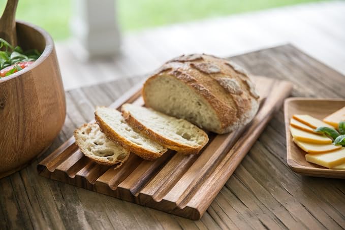 Ironwood Gourmet Bread Cutting Board, 9.75 x 15 x 0.75 inches, Sweep Off Baguette Board