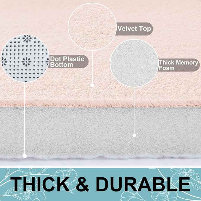 Smiry Memory Foam Bath Mat 47x24, Extra Soft and Absorbent Bathroom Mats, Non Slip Washable Carpet for Floor, Shower and Tub, Pink