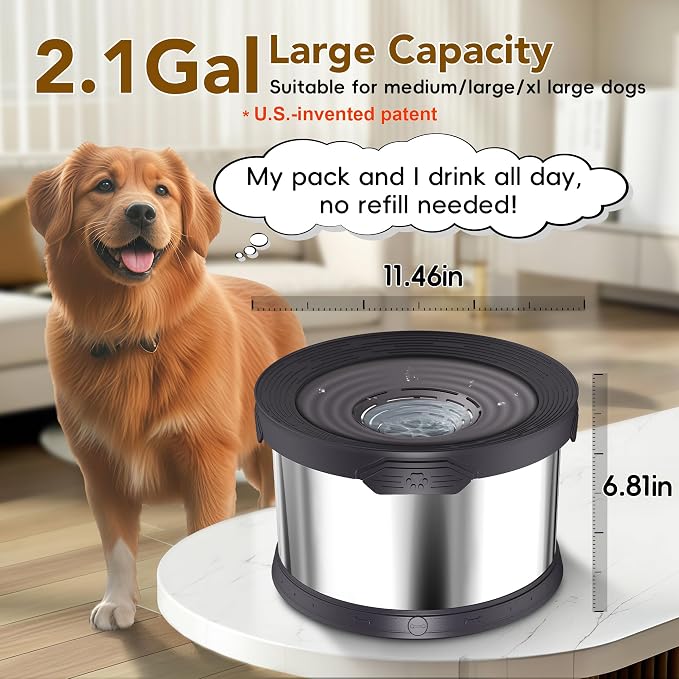 UPSKY 8L Dog Water Bowl No Spill Stainless Steel for Slow Drinking Black | Large Capacity, Spill-proof, Non-slip Design, Durable, For Large Dogs, Messy Drinkers & Multi-pet Homes, Outdoor / Indoor
