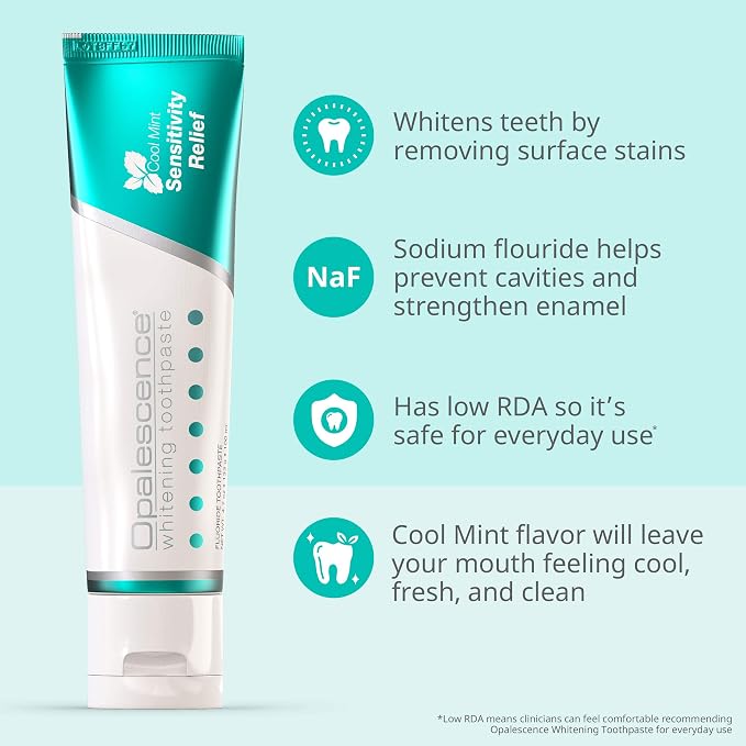 Opalescence Whitening Toothpaste for Sensitive Teeth, Mint (2 Pack) 5167-2 | 4.7 oz Toothpaste With 5% Potassium Nitrate and Fluoride to Help Relieve Sensitivity, Strengthen Enamel, and Remove Stains