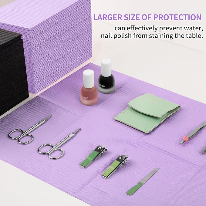 50pcs Disposable Nail Mats Foldable Nail Paper Towels for Table Acrylic Nail Practice Sheet, 3 Ply Waterproof Clean Nail Table Practice Mat for Salon Manicure Tattoo,Nail Art Accessories(Purple)
