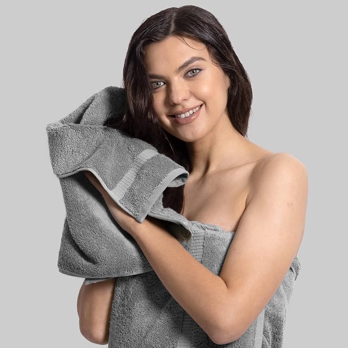 Chakir Turkish Linens 6 Piece Hand Towels, 100% Cotton Luxury Turkish Towels for Bathroom, Soft Absorbent Hand Towel Set, 16 x 30 Inches, Gray