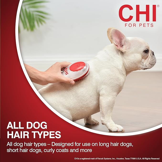 CHI for Dogs Soap Dispensing Palm Brush, Handheld Dog Bathing Scrubber with Built-In Shampoo Dispenser, Soft Rubber Bristles for Massaging and Deep Cleaning All Dog Coat Types, Red