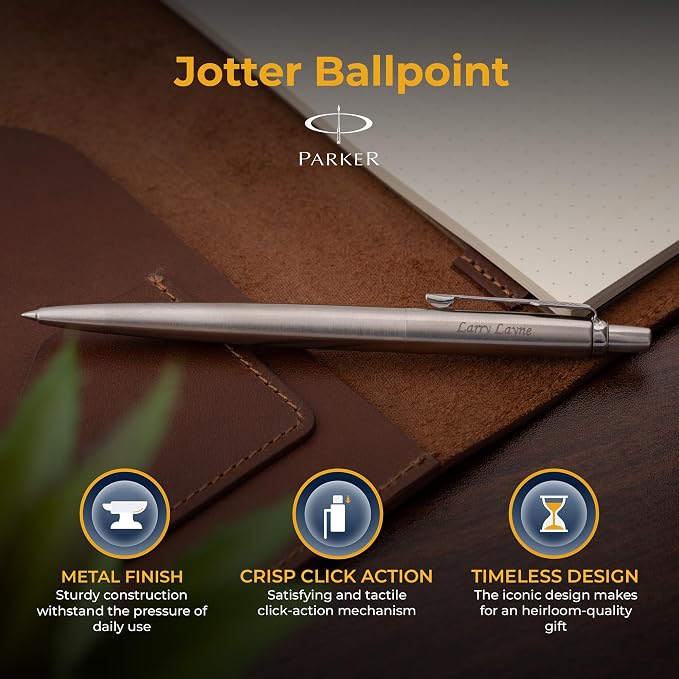 Parker Jotter Ballpoint Pen, Stainless Steel with Chrome Trim, Custom Engraved — Graduation, New Job, Promotion, or Office Gift