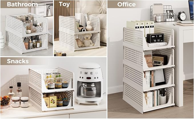 Pinkpum 6 Pack Closet Organizers Storage Bins, Stackable Plastic Drawer Basket for Clothing, Stackable Storage Bins Shelf Storage Container for Closet Wardrobe Bedroom Bathroom Office White