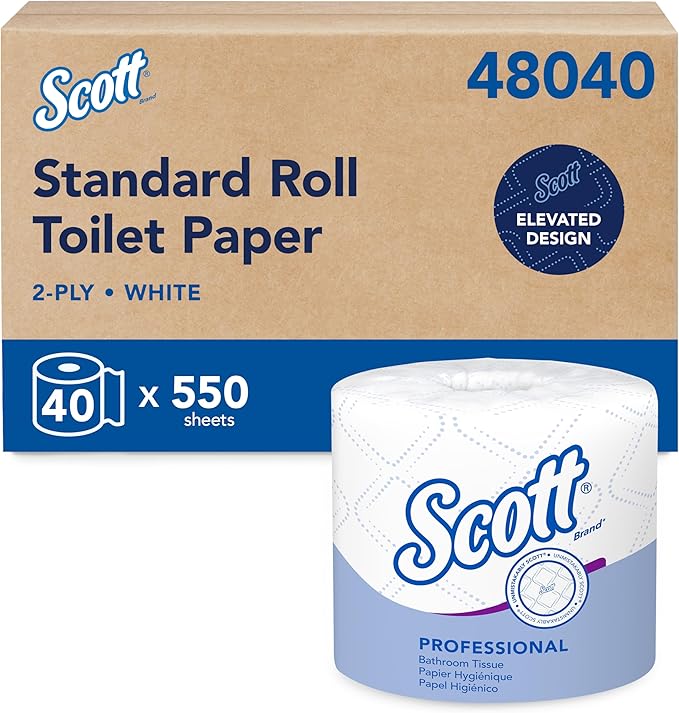 Scott Professional Standard Roll Toilet Paper, Bulk (48040), 2-Ply, Elevated Design, White, Individually Wrapped (40 Rolls of 550 Sheets, 22,000 Sheet Total)