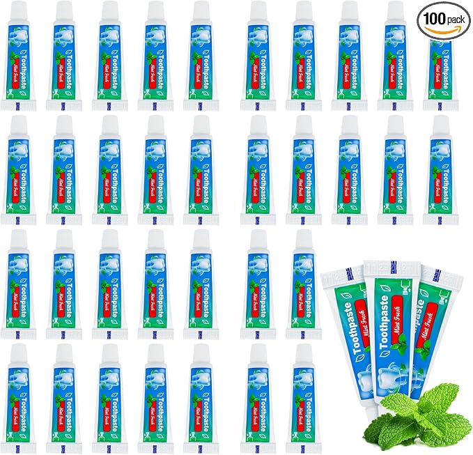 0.176 oz Bulk Travel Size Toothpaste,100 Tubes 5g Extra Small | Toothpastes Travel Size Bulk Mint Flavor Mini Disposable Toothpaste for Hotel,Guests,Homeless,School(Too Small,Single Use)
