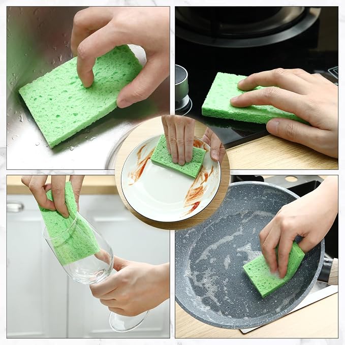 Zhengmy 100 Pieces Sponges Bulk Sponges Kitchen Compressed Sponge Natural Dish Sponge Compressed Wood Pulp Cleaning Without Scratching for Kitchen Bathroom, 3.9 x 2.4 x 0.12 Inch (Green)