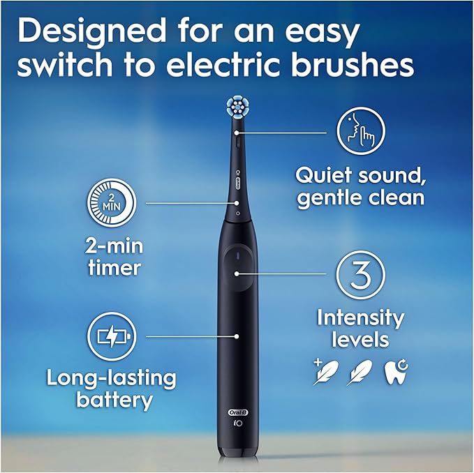 Oral-B iO 2 Electric Toothbrush Black Adult 3 Cleaning Modes Gentle Gums Soft Brush Accessories Replacement Brush Charger