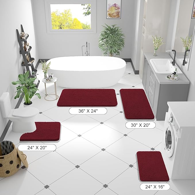 OLANLY Large Bathroom Rugs 59x35, Extra Soft Absorbent Chenille Bath Rugs, Rubber Backing Quick Dry, Machine Washable Bath Mats for Bathroom Floor, Tub and Shower, Home Decor Accessories, Burgundy