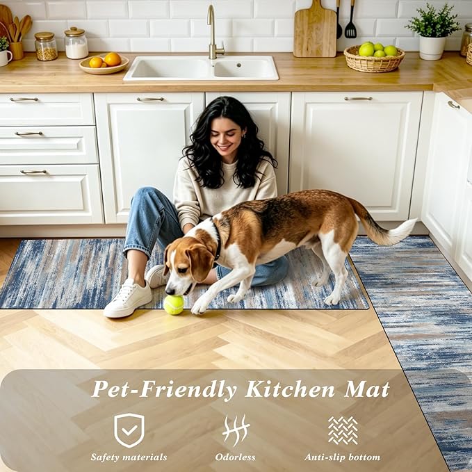 XLHOMO Kitchen Rugs Sets of 3, Non Slip Washable Kitchen Mats for Floor, Cushioned Anti-Fatigue Comfort Kitchen Mat, Rubber Backing Abstract Kitchen Floor Mat for Laundry, Desk, Sink, Office