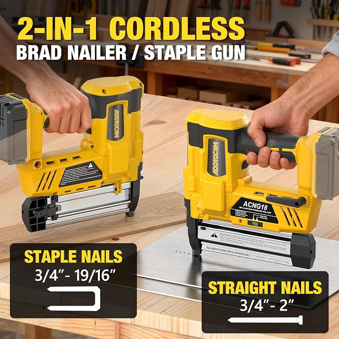 Cordless 2" Brad Nailer Compatible with DeWalt 20V Battery(No Battery), 2 in 1 Electric Nail Gun/Staple Gun,18GA Nail Gun Battery Powered with 1000 Nails/Staples for Woodworking & Home Improvement