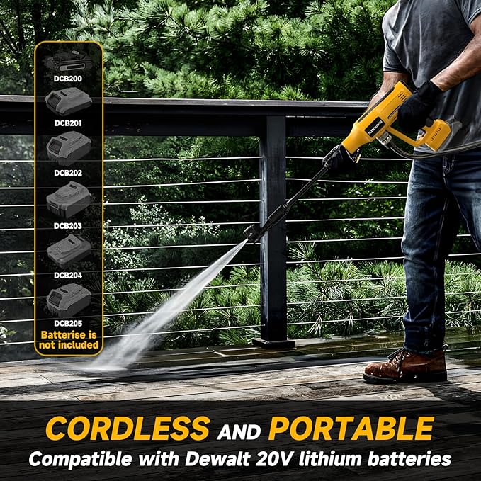 SLENJADFIN Cordless Portable Washer Compatible with Dewalt 20V Battery, Portable Handheld Cleaning Tool with Brushless Motor, 6-in-1 Nozzle, 4 Level Adjustable for Car Floor Fence Wall (Tool only)
