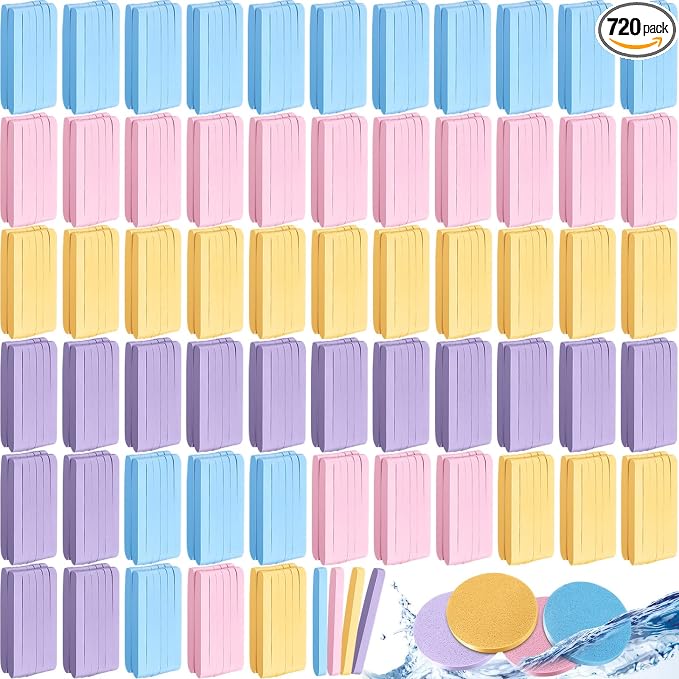 720 Count Makeup Facial Sponges Compressed Exfoliating Face Sponges for Cleansing Removal Wash Round Face Pads for Women Wash Cleansing Makeup, 4 Colors